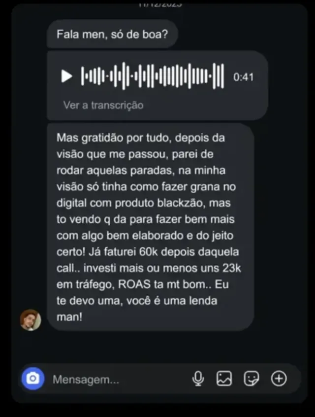 Aluno: já faturei 60k depois daquela call, investi uns 23k em tráfego