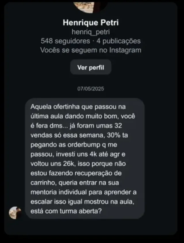Henrique Petri: investi uns 4k e voltou uns 26k, 32 vendas essa semana